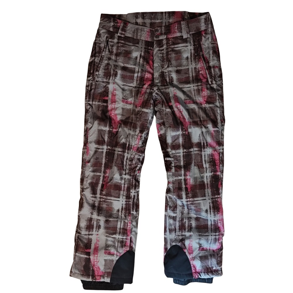 Columbia Snow Pants Womens XL Pink Grey Plaid Omni-Heat Waterproof Ski Trousers